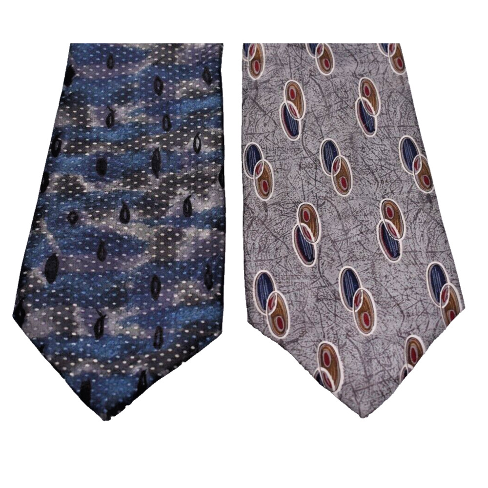 Lot of 2 DAVID TAYLOR Neckties -- polka dots & olives -- 59-60" long x 4" wide